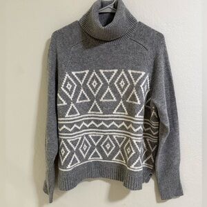 J.Crew Gray Geometric Turtleneck Sweater Wool Cashmere Blend Size L